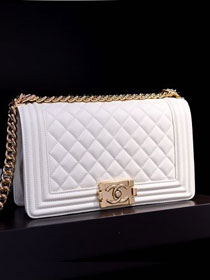 CC original customized grained calfskin boy handbag A67086 white(smooth hardware)