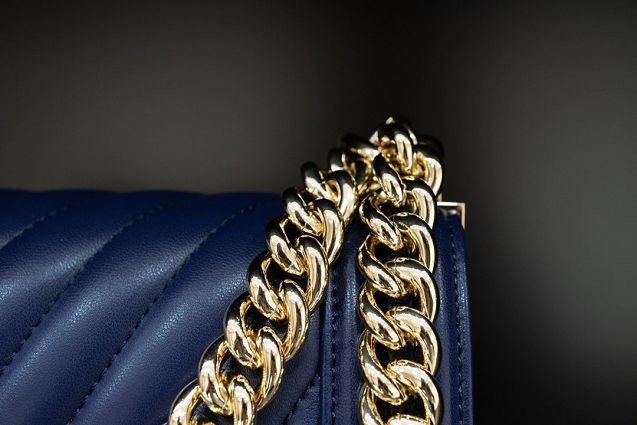 CC original customized lambskin boy handbag A67086-2 navy blue(smooth hardware)