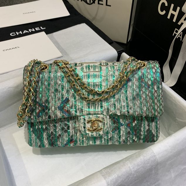 CC original python leather flap bag A01112 green