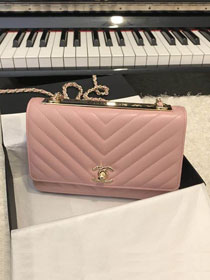 CC original lambskin wallet on chain 80982 light pink