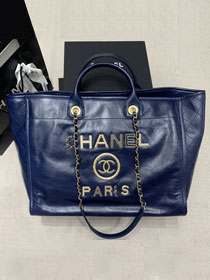 2020 CC original aged calfskin large shopping bag A66941 navy blue