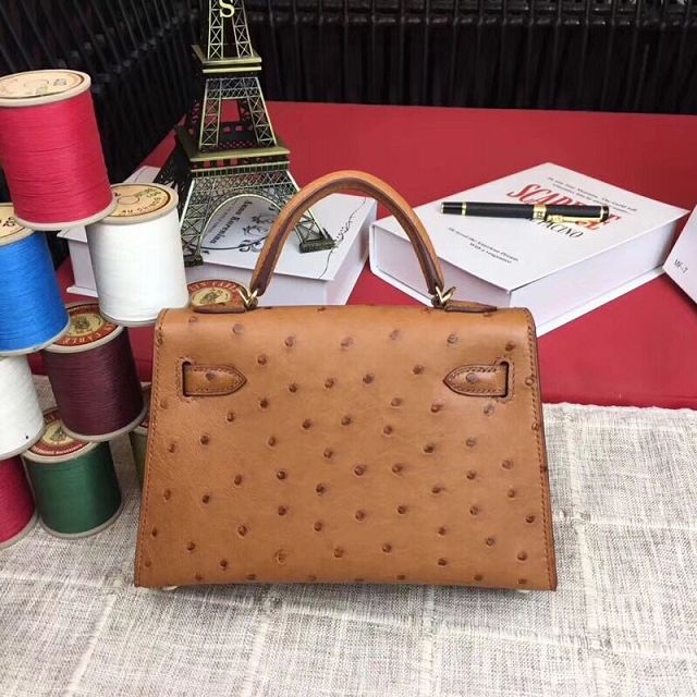 Hermes handmade genuine 100% ostrich leather kelly 19 bag K019 coffee