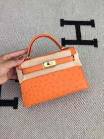 Hermes handmade genuine 100% ostrich leather kelly 19 bag K019 orange