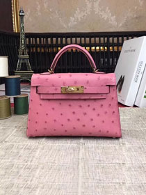 Hermes handmade genuine 100% ostrich leather kelly 19 bag K019 pink