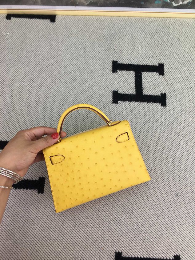 Hermes handmade genuine 100% ostrich leather kelly 19 bag K019 yellow