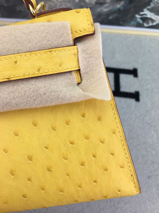 Hermes handmade genuine 100% ostrich leather kelly 19 bag K019 yellow