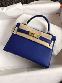 Hermes original epsom leather mini kelly 19 bag K0019 electric blue