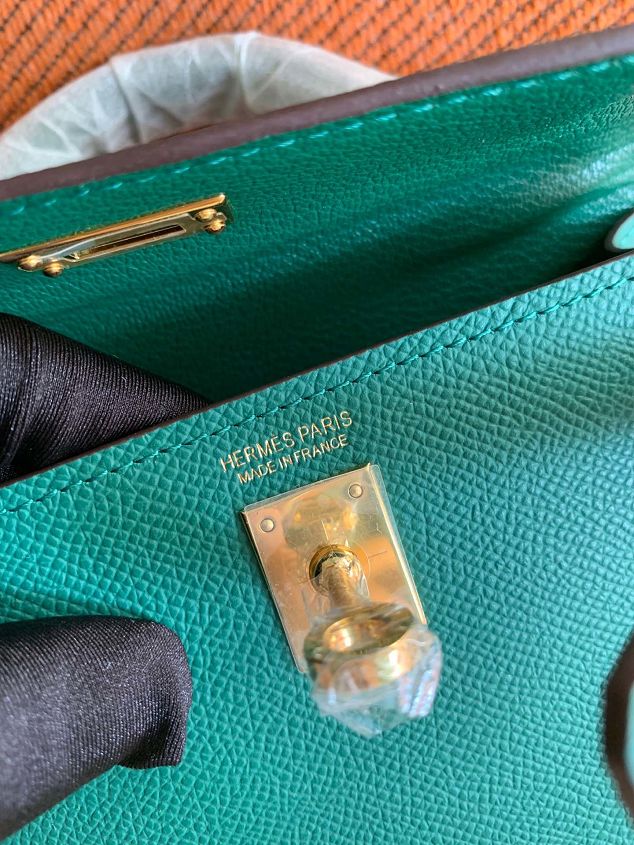 Hermes original epsom leather mini kelly 19 bag K0019 emerald