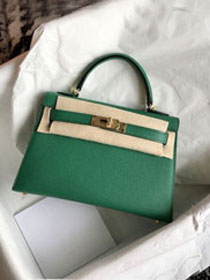 Hermes original epsom leather mini kelly 19 bag K0019 vert verigo