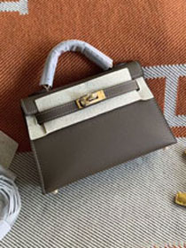 Hermes original epsom leather mini kelly 19 bag K0019 gris etain