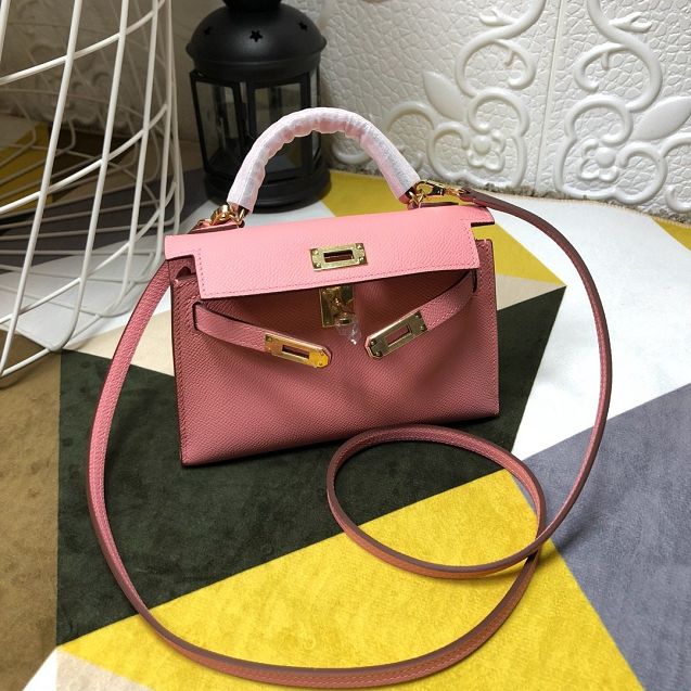 Hermes original epsom leather mini kelly 19 bag K0019 pink