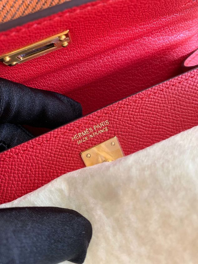 Hermes original epsom leather mini kelly 19 bag K0019 red