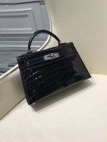 Top hermes 100% genuine crocodile leather mini kelly bag K0019 black