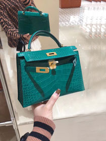 Top hermes 100% genuine crocodile leather mini kelly bag K0019 emerald