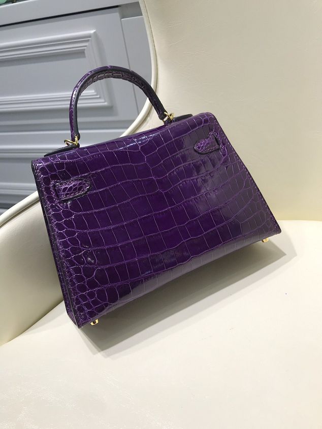 Top hermes 100% genuine crocodile leather mini kelly bag K0019 purple