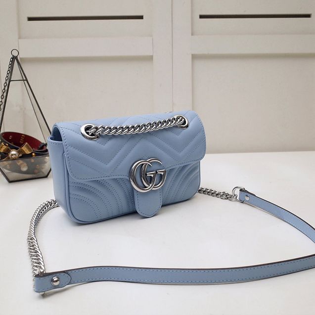 GG original calfskin marmont mini bag 446744 light blue