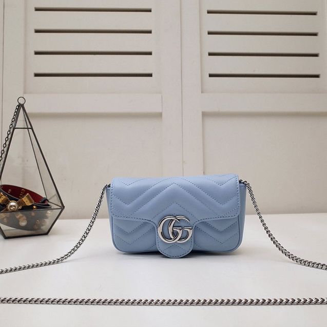 GG original calfskin marmont super mini bag 476433 light blue
