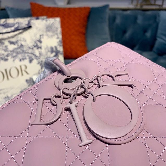 Dior original lambskin large lady dior ultra-matte bag M0566 pink