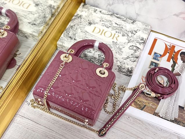 Dior original patent calfskin mini lady dior bag M0505 mallow rose