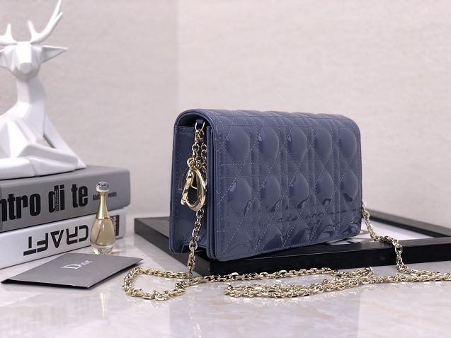 Lady dior original patent calfskin clutch S0204 dark blue