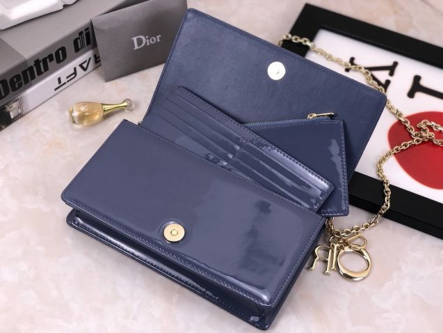 Lady dior original patent calfskin clutch S0204 dark blue