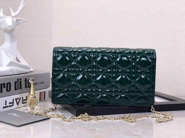 Lady dior original patent calfskin clutch S0204 dark green