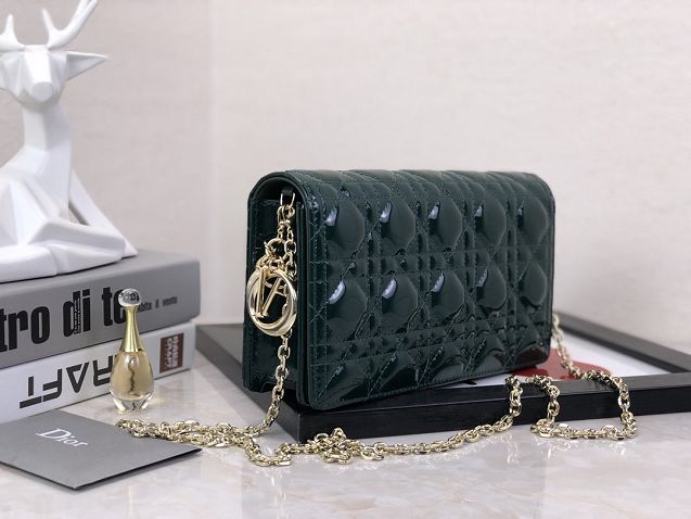 Lady dior original patent calfskin clutch S0204 dark green