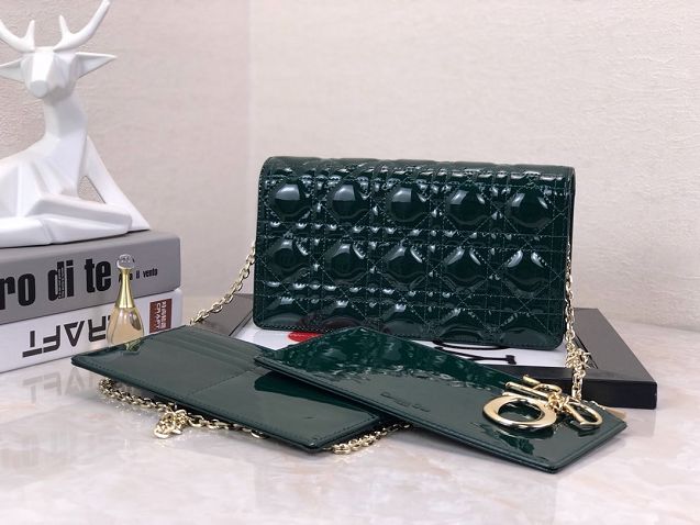 Lady dior original patent calfskin clutch S0204 dark green