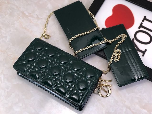 Lady dior original patent calfskin clutch S0204 dark green