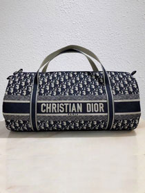 Dior original canvas oblique boston tote bag M0566 dark blue