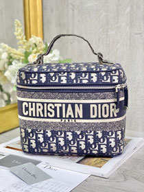 Dior original canvas oblique vanity case S5480 dark blue