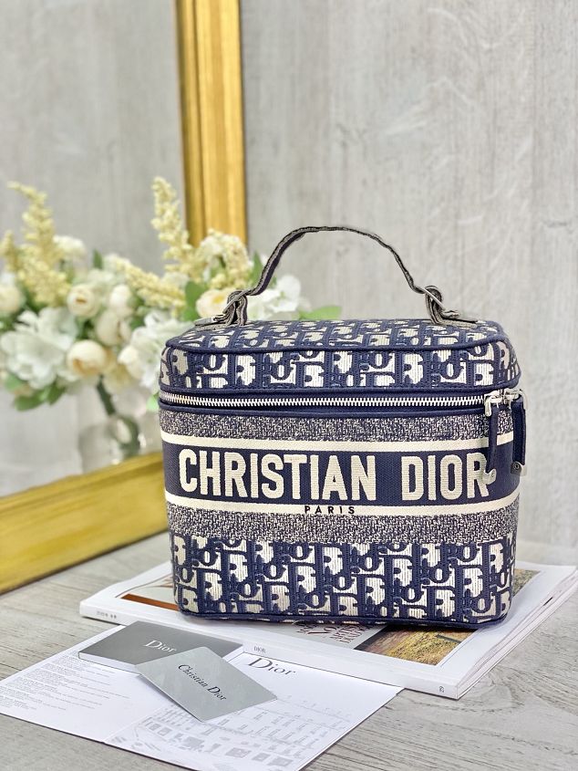 Dior original canvas oblique vanity case S5480 dark blue