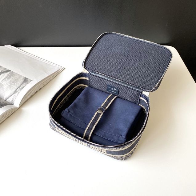 Dior original canvas small vanity case S5416 dark blue