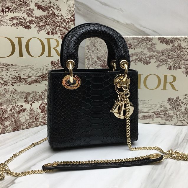 Dior original python leather mini lady dior bag black 44500 black