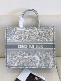 Dior original canvas book tote bag M1286 light grey tiger