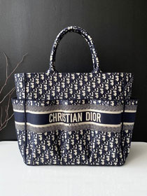 Dior original canvas large book tote oblique bag M1290 dark blue