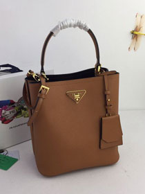 Prada original saffiano leather medium panier bag 1BA212 caramel