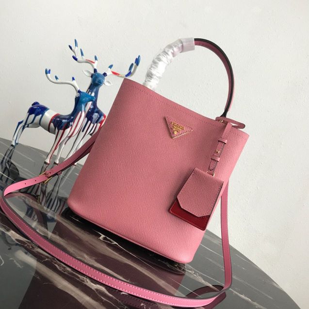 Prada original saffiano leather medium panier bag 1BA212 pink