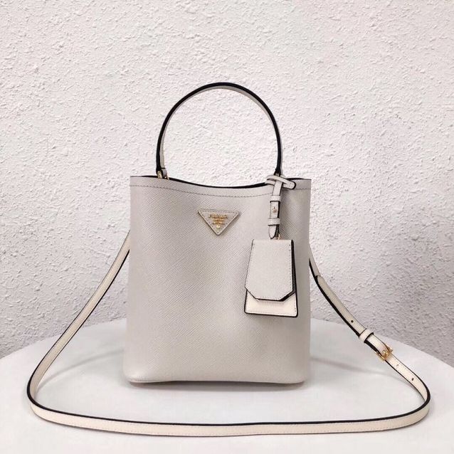 Prada original saffiano leather medium panier bag 1BA212 white