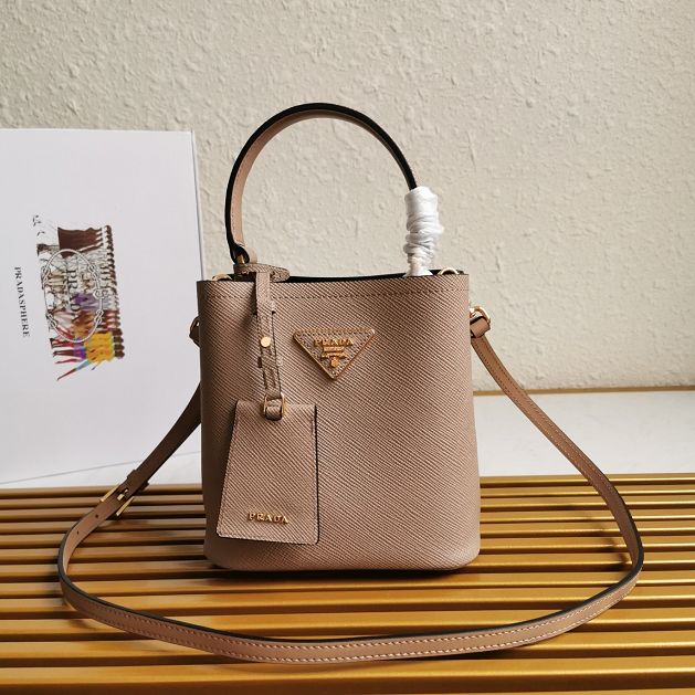 Prada original saffiano leather small panier bag 1BA217 apricot