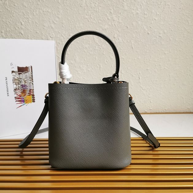 Prada original saffiano leather small panier bag 1BA217 grey