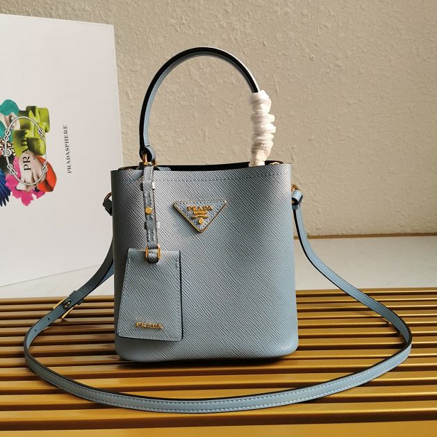 Prada original saffiano leather small panier bag 1BA217 light blue