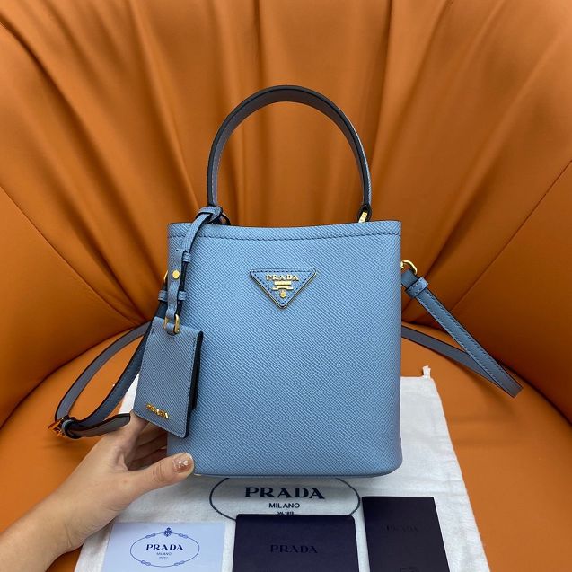 Prada original saffiano leather small panier bag 1BA217 sky blue