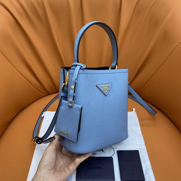 Prada original saffiano leather small panier bag 1BA217 sky blue