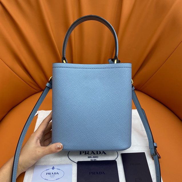 Prada original saffiano leather small panier bag 1BA217 sky blue