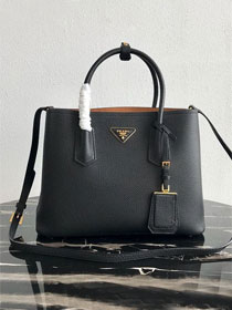 Prada original grained calfskin medium double bag 1BG2775 black&coffee