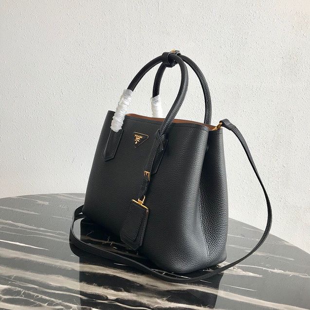 Prada original grained calfskin medium double bag 1BG2775 black&coffee