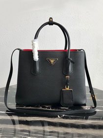 Prada original grained calfskin medium double bag 1BG2775 black&red