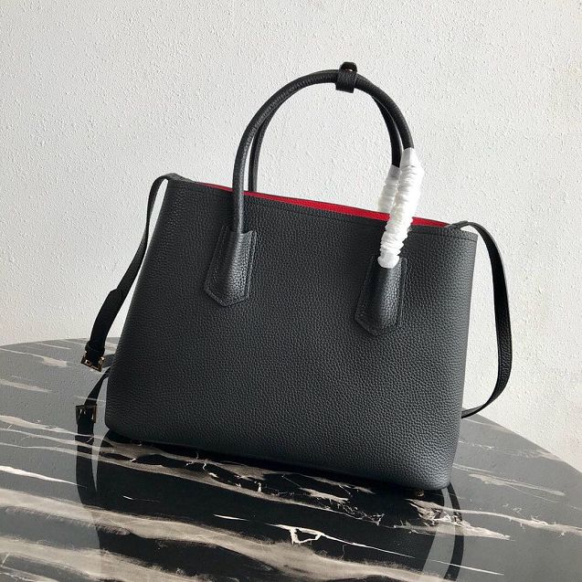 Prada original grained calfskin medium double bag 1BG2775 black&red