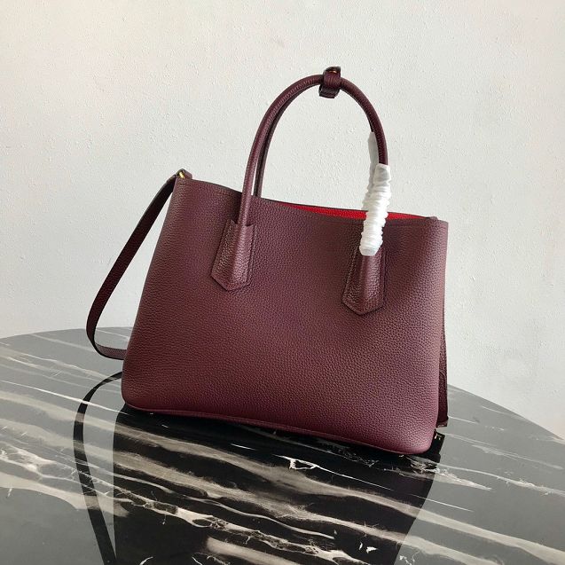 Prada original grained calfskin medium double bag 1BG2775 bordeaux